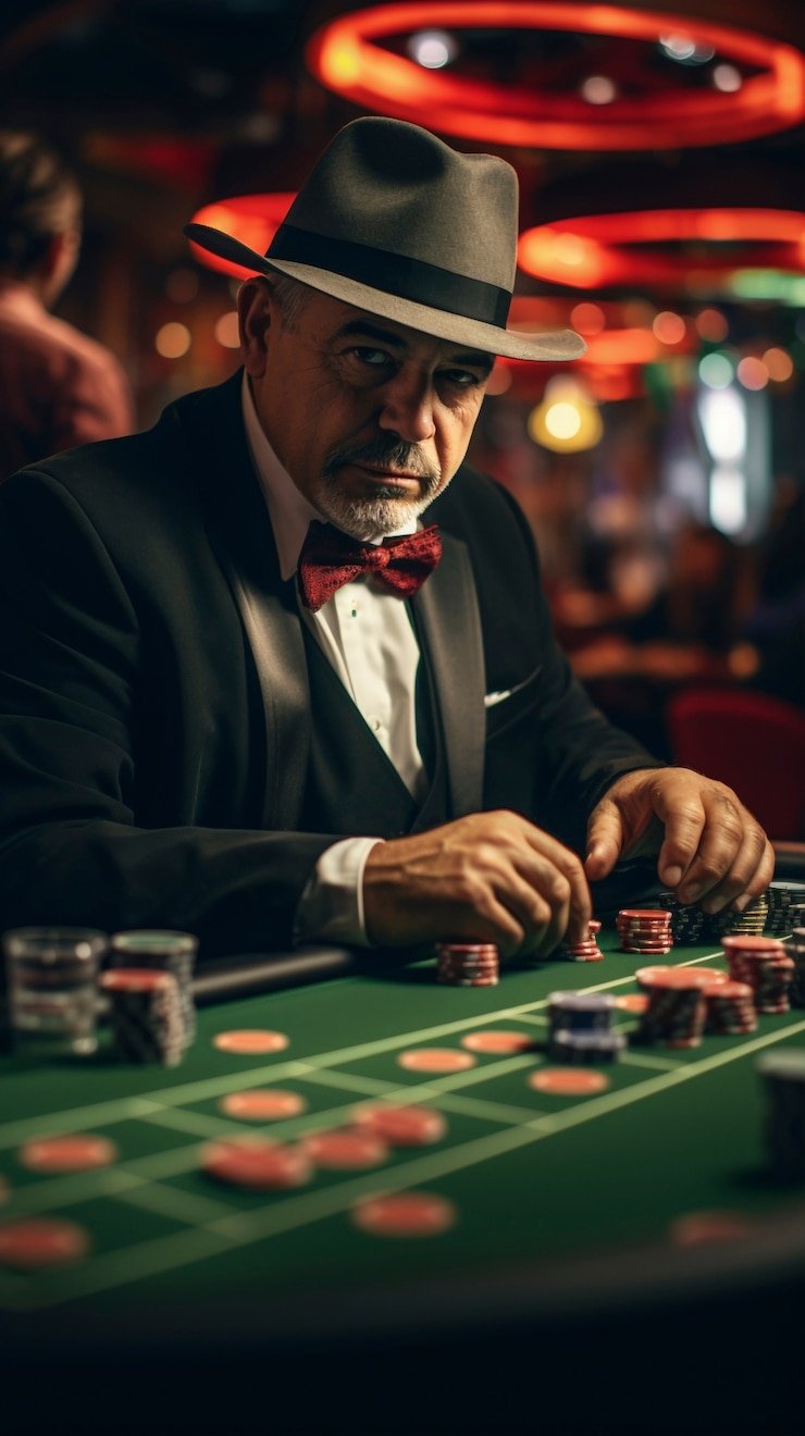 melayu Macau Pools baccarat table with dealer and players